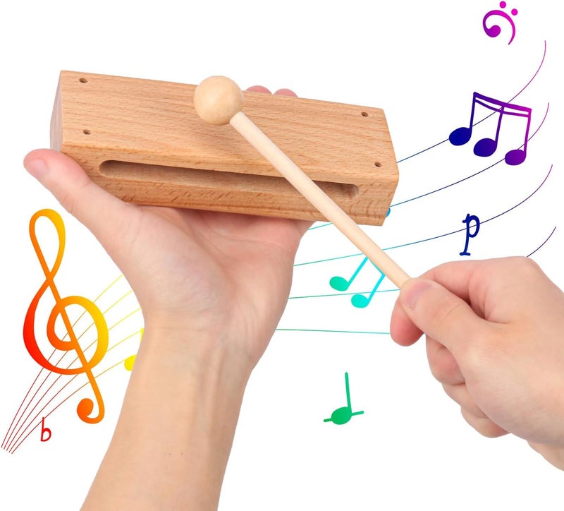 IHDYPPEW Solid Wood Rhythm Block with Mallet, Wood Block Musical Instrument, Percussion Rhythm Blocks, Hand Percussion Instruments for Adults, Concert Percussion, Live Musicals, School, Community - Image 4